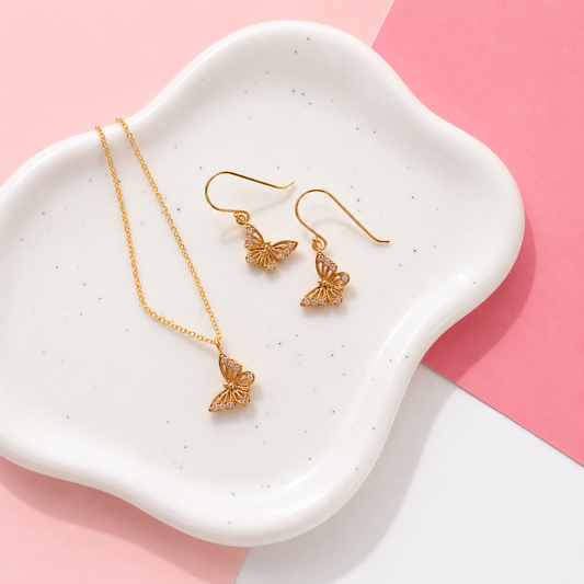 KLEIA | Butterfly CZ Earrings and Necklace
